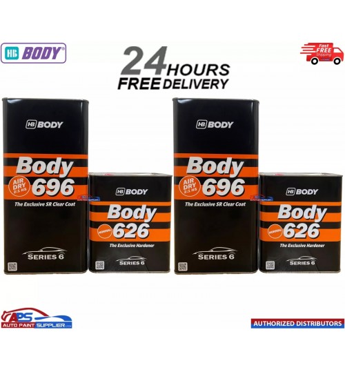 2x HB BODY 696 AIR DRY CLEAR HS 2:1 CLEARCOAT WITH 626 NORMAL HARDENER 7.5L KIT